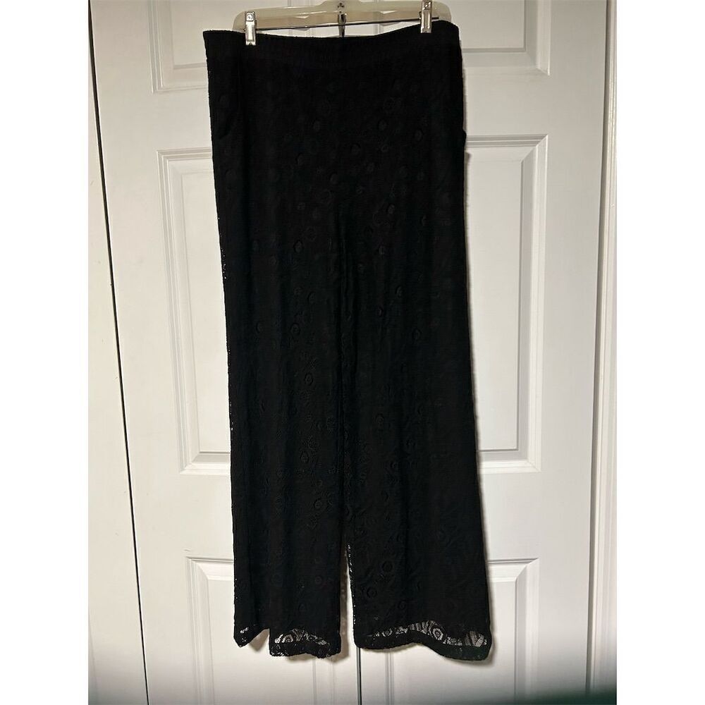 Chico's Women's Black Lace Wide-Leg Pants Size 2 Casual Pull-On